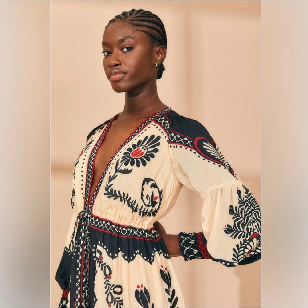Farm Rio Women's Passion Scarf Black Maxi Dress Green/Cream Women’s Size M NWT - Picture 5 of 16